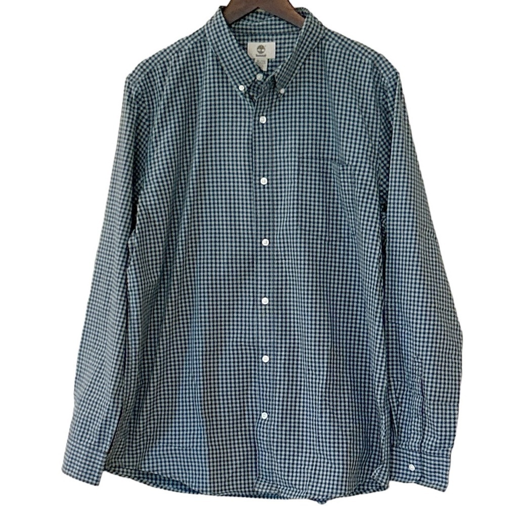 Timberland Mens Checked Button Front Long Sleeve Shirt Cotton Blue Black Size XL